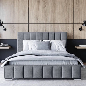 Polsterbett Insam 140x200 grau stilvolles Bett mit Bettzeugablage komfortables Kopfteil besticht durch sein elegantes Design