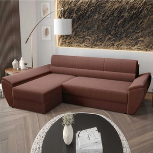 Ecksofa mit Schlaffunktion Fogu III Indisch rosa linkshändig stilvolles Ecksofa mit Armlehnen Container für Bettzeug Kordstoff