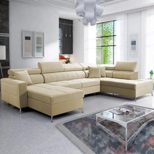 Ecksofa mit Schlaffunktion Nausa VI beige linke Seite stilvolles Ecksofa für Wohnzimmer mit komfortabler Verarbeitung weichen Samtstoff