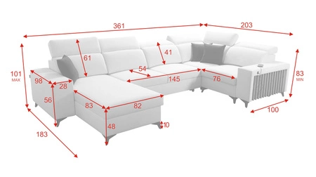 Ecksofa mit Schlaffunktion Kelly IV elfenbeinfarbener linksseitiger Samt komfortables Ecksofa verstellbare Kopfstützen seitlich mit Lamellen eingefasst