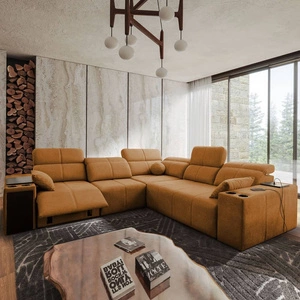 Ecksofa mit Schlaffunktion Tesalia III Lux honey links komfortables Ecksofa mit ausziehbarem Fußteil Schiebefunktion der Rückenlehne