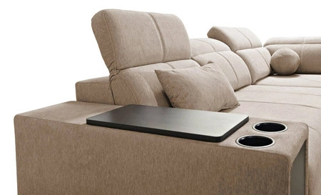 Ecksofa mit Schlaffunktion Tesalia VII mint rechte Ecke modernes Design komfortable Schiebelehne Schublade in der Seite des Möbels