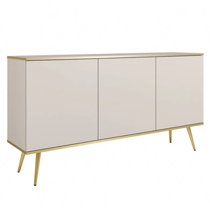Kommode Luxury 160 cm beige elegantes Design Korpus mit goldener Zierleiste Kommode auf hohen Metallbeinen getragen