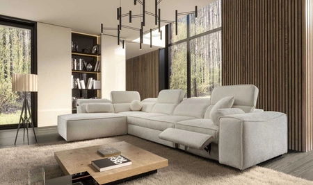 Ecksofa mit Schlaffunktion Viano XI Lux cremefarben links Design-Ecksofa mit ausziehbarem Fußteil und Bettzeugstaufach