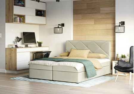 Boxspringbett Luton 160x200 beige Bett im modernen skandinavischen Stil mit markantem Kopfteil