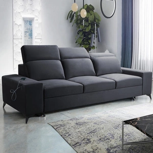 Kelly Sofa mit Schlaffunktion graphit stilvolles Wohnzimmersofa mit einfachem Design verstellbare Kopfstützen Velourstoff