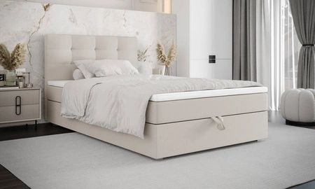 Boxspringbett Flint 120x200 beige im modernen skandinavischen Stil mit gepolstertem Kopfteil Bett mit Staukasten