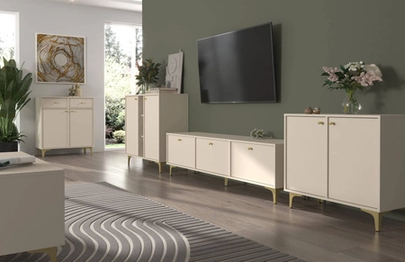 Kommode Kioto I 84 cm beige ideale Kommode für Wohn- oder Schlafzimmer im modernen Stil goldenes Metallzubehör