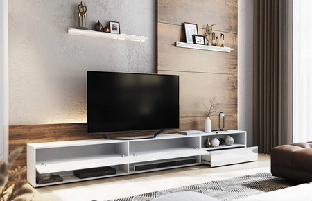 Lawrio 266 cm weiß / weiß glänzend RTV Schrank mit Aufhängung und Einlegeböden stilvolles Design, das zu jeder Einrichtung passt