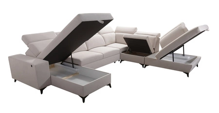 Ecksofa mit Schlaffunktion Kelly Sleek X grau linkes extrem elegantes Ecksofa für Wohnzimmer mit verstellbaren Kopfstützen