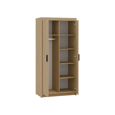 Kleiderschrank Rene 90 cm Eiche geölt modernes Design perfekte Garderobe für Schlafzimmer Kleiderschrank oder Flur stilvolle schwarze Griffe