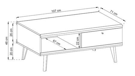 Couchtisch mit Schubladen Primo 107 cm Eiche riviera / weiß modernes Design Tischkante mit speziellem ABS-Furnier verarbeitet