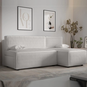 Ecksofa mit Schlaffunktion Brandon Elfenbein rechte Ecke dreidimensional gestreifter Stoff mit ausdrucksstarkem Streifen-Bettwäsche-Container