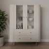 Vitrine Ovalio 123 cm beige Designe rvitrine für das Wohnzimmer in ovaler Form mit dekorativer Fräsung geräumige Schubladen