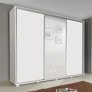 Schiebeschrank mit Spiegel Silwer 255 cm weiß modernes Design ABS-Finish und Aluminium-Türführungen