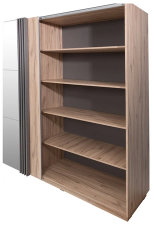 Schiebeschrank mit Spiegel Estan 215 cm Eiche hell / anthrazit modernes Möbeldesign Schranktür mit Lamellen verziert