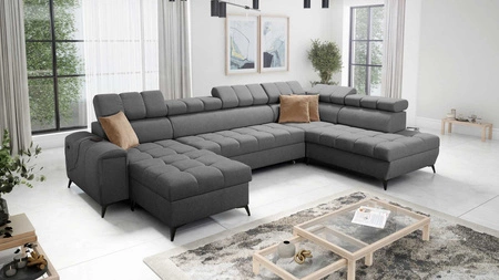 Ecksofa mit Schlaffunktion Bolmso VI graphit links bequemes Ecksofa mit verstellbaren Kopfstützen dekorative Steppung auf dem Sitz
