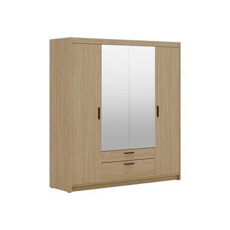 Kleiderschrank mit Spiegel Rene 176 cm Eiche geölt stilvolles Design schwarze Griffe idealer Kleiderschrank für Schlafzimmer geräumige Schubladen