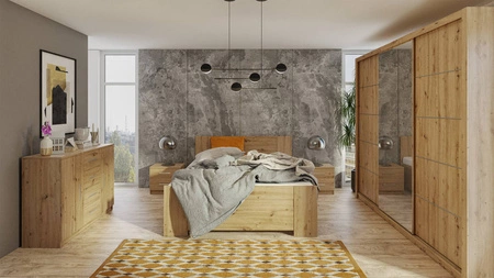 Verspiegelter Schiebeschrank Rico 250 cm Eiche artisan geräumiger Kleiderschrank für Schlafzimmer, Ankleidezimmer oder Flur klassische Form mit geometrischen Formen