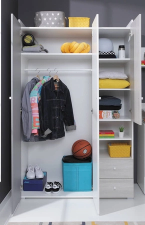 Kleiderschrank Arona 120 cm weiß / Eiche wilton weiß / grau ideal für ein Jugendzimmer nutzbar und geräumig hat einen modernen Look