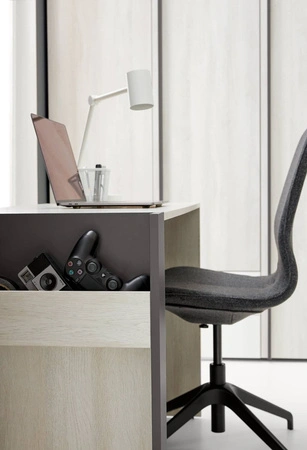 Schreibtisch Remona 130 cm Eiche wilton weiß / weiß / anthrazit mit einem Schrank auf Rollen stilvoll und funktional für das Büro, Arbeitszimmer oder Jugendzimmer