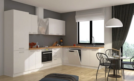 Eck-Küchenmöbel-Set EkoWhite 310x230 cm Minimalismus des skandinavischen Stils und Modernismus der einfachen Form ideal für jedes Interieur