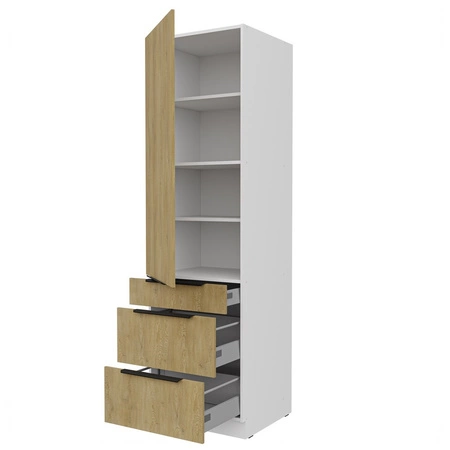 Küchenhochschrank Cremona 60 DKS-210 3S 1F Küchenschrank mit Schubladen feuchtigkeits- und beschädigungsbeständige Metallkantengriffe