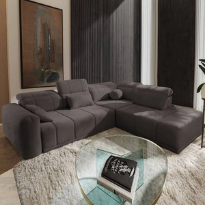 Ecksofa mit Schlaffunktion Cetara VII grau-braun rechtsseitig hochwertiges Ecksofa für das Wohnzimmer mit bequemer Schiebelehne