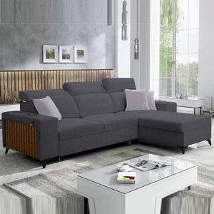 Kelly Ecksofa mit Schlaffunktion graphit rechte Seite geflochten Komfort und Funktionalität Eckseite mit Latten abgeschlossen