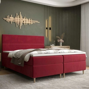 Boxspringbett Bing 140x200 Dunkelrot im modernen skandinavischen Stil mit markantem Kopfteil
