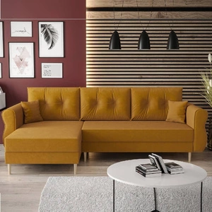 Ecksofa mit Schlaffunktion Wilkins Senf links stilvolles und modernes Design, das sich in jede Einrichtung einfügt