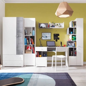 Möbel-Set Epsilon weiß / Beton Wandschrank ideal für ein Jugend- oder Kinderzimmer in einem trendigen Stil