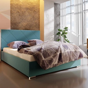 Hernani gepolstertes Bett 180x200 blau mit modernem Kopfteil ideal für Schlafzimmer