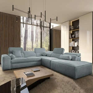 Ecksofa mit Schlaffunktion Viano IX grau blau rechts stilvolles Ecksofa mit Bettzeugcontainern ideales Möbelstück für ein großes Wohnzimmer