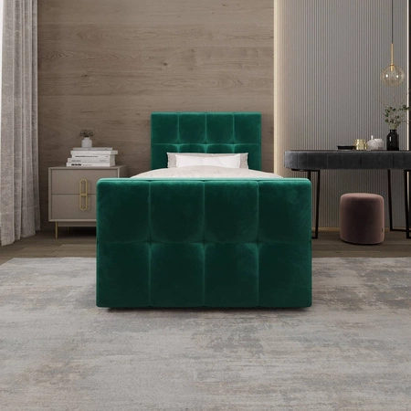 Boxspringbett Manhattan 100x200 flaschengrün im modernen skandinavischen Stil mit gepolstertem Kopf- und Fußteil Bett mit Staukasten