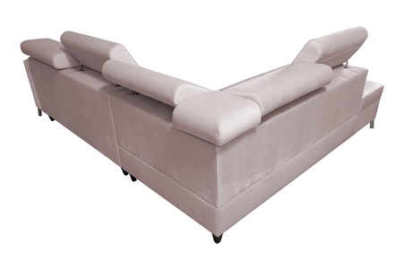 Ecksofa mit Schlaffunktion Nausa III beige linksseitig Samt stilvolles bequemes Ecksofa verstellbare Kopfstützen Bettzeug Container