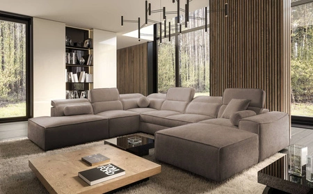 Ecksofa mit Schlaffunktion Viano X hellbraun rechts Design Ecksofa für Wohnzimmer im modernen Stil verstellbare Kopfstützen