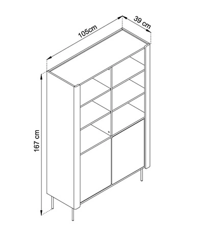 Bücherregal Tantuni 105 cm warmia nussbaum / beige stilvolles und elegantes Bücherregal mit Türen ausdrucksstarke Farben stabile Metallbeine