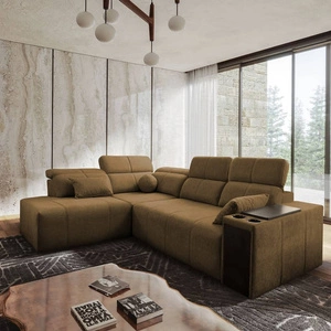 Ecksofa mit Schlaffunktion Tesalia VII braun links modernes Design komfortable Schiebelehne Schublade in der Seite des Möbels