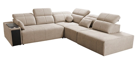 Ecksofa mit Schlaffunktion Tesalia IX grau rechte Seite modernes Design komfortable Schiebelehne Schublade in der Seite des Möbels
