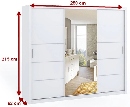 Verspiegelter Schiebeschrank Rico 250 cm Eiche artisan geräumiger Kleiderschrank für Schlafzimmer, Ankleidezimmer oder Flur klassische Form mit geometrischen Formen