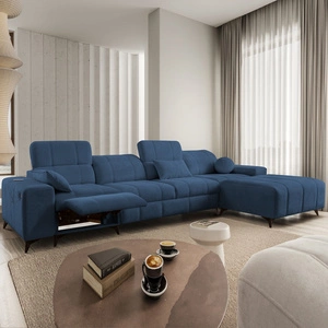 Ecksofa mit Schlaffunktion Penejos XII Lux blau rechtes Stilvolles Schlafsofa mit komfortablem ausziehbarem Fußteil
