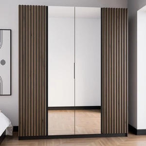 Kleiderschrank mit Spiegel Kastano XII 200 cm schwarz / Eiche evoke stilvolles Design Kleiderschrank Tür mit schwarzen Lamellen ideal für Schlafzimmer verziert