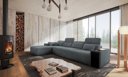 Ecksofa mit Schlaffunktion Tesalia XII grau links modernes Design komfortable Schiebelehne Schublade in der Seite des Möbels