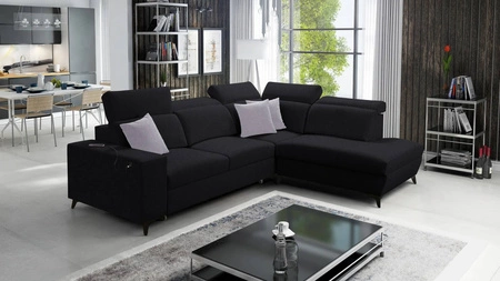 Ecksofa mit Schlaffunktion Kelly Sleek VII schwarz rechts geflochten bequem und funktionell Ecksofa für Wohnzimmer