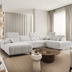 Penejos VI Ecksofa mit Schlaffunktion grau Esche links stilvolles Ecksofa mit zwei Bettkästen strapazierfähiger Stoff