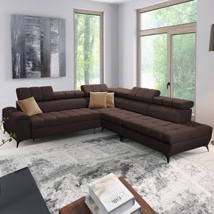 Ecksofa mit Schlaffunktion Bolmso IX braun rechte Seite bequemes Ecksofa für Wohnzimmer mit Schublade Bettzeug Container stilvolles Design