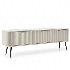 TV Schrank Zoya 168 cm beige modernes Design massive Metallbeine geriffelte Front charakteristische ovale Form