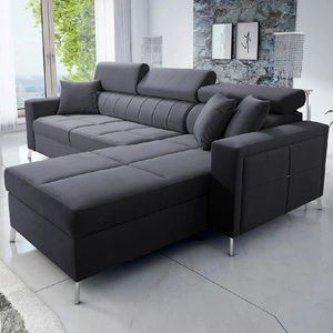 Ecksofa mit Schlaffunktion Nausa graphit rechte Seite Samt stilvolles bequemes Ecksofa verstellbare Kopfstützen Bettzeug Container