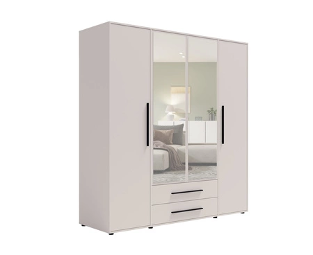 Spiegelschrank Maxione 198 cm beige geräumiger Kleiderschrank für Schlafzimmer Jugendzimmer oder Flur mit Schubladen angereichert